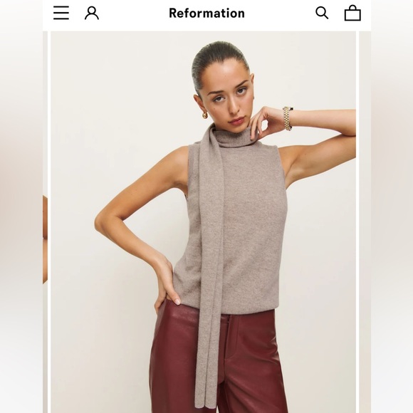 Reformation Elena Cashmere Scarf Tank XS  (Color - Toast) - Picture 3 of 11